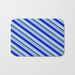 [ Thumbnail: Powder Blue, Blue, and Dark Sea Green Colored Lined Pattern Bath Mat ]