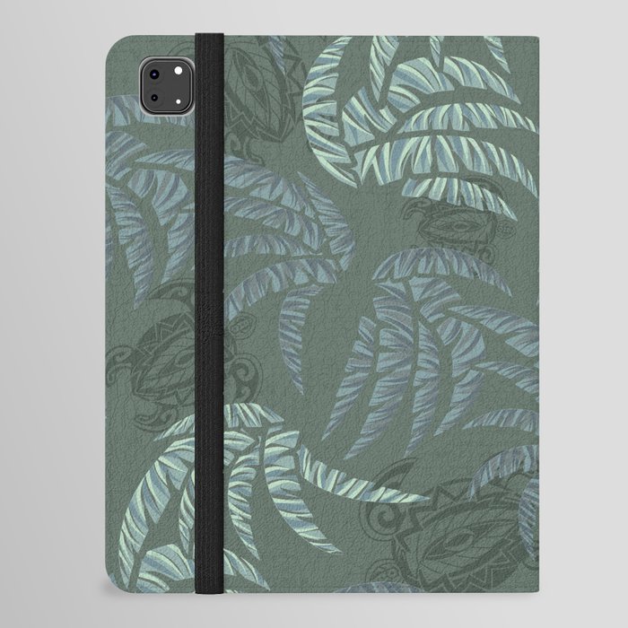 Hawaiian Emerald Turtles and Palm Leaves Pattern iPad Folio Case