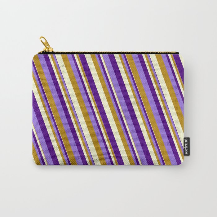 Indigo, Purple, Dark Goldenrod & Light Yellow Colored Lined Pattern Carry-All Pouch