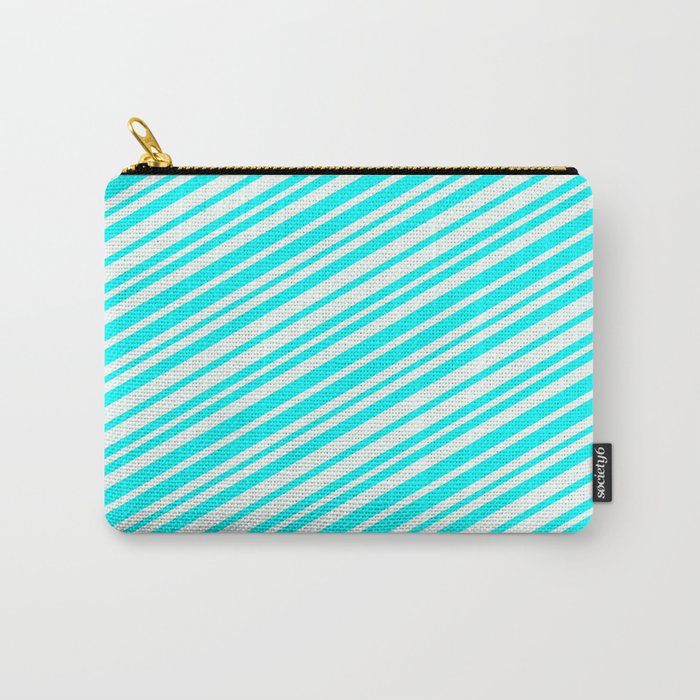 Mint Cream & Aqua Colored Stripes Pattern Carry-All Pouch
