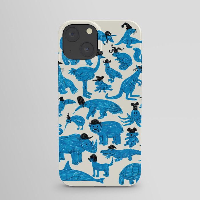 Blue Animals Black Hats iPhone Case