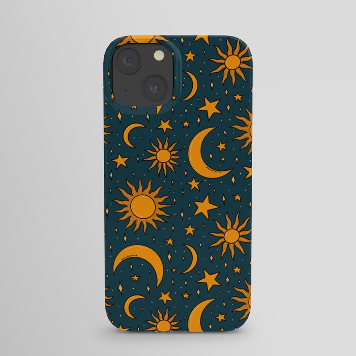 Vintage Sun and Star Print in Navy iPhone Case