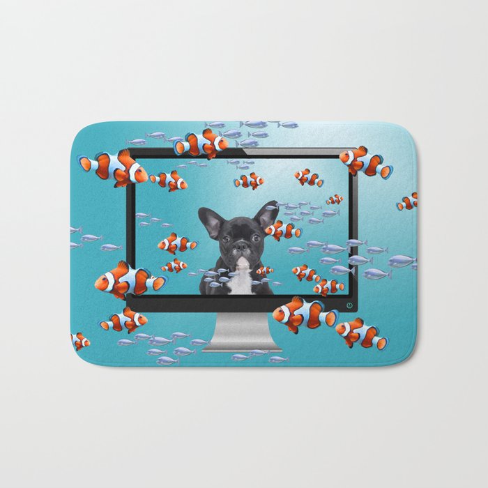 French Bulldog - Computer Screen Clownfishes Bath Mat