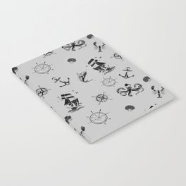 Light Grey And Black Silhouettes Of Vintage Nautical Pattern Notebook
