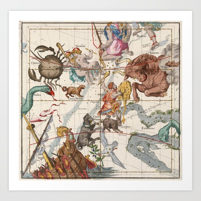 Vintage Constellation Map Star Atlas Art Print by Vintage Wall