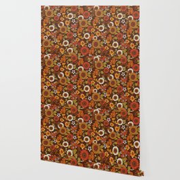 70s retro ditzy flowers, boho, browns, orange, hippie Wallpaper