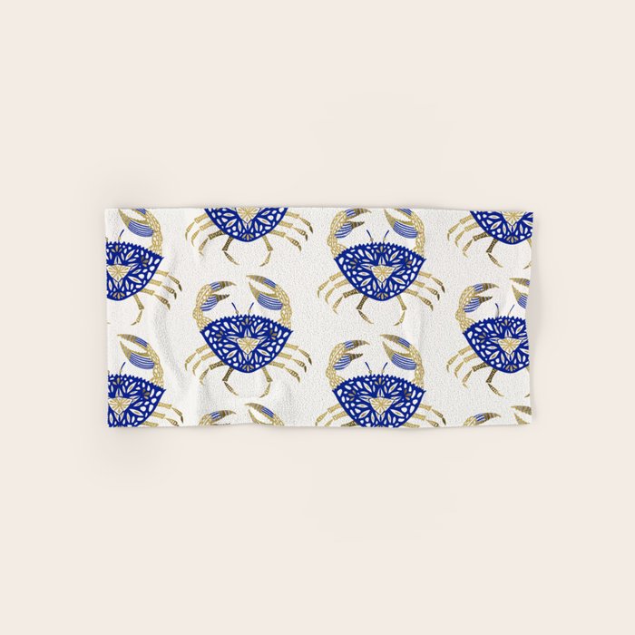 Crab Navy Gold Hand Bath Towel By Cat Coquillette Society6