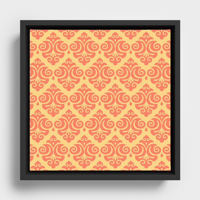 Victorian Modern Pattern in Yellow and Orange Framed Canvas