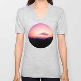 Fuchsia & Purple Sunset Mountains V Neck T Shirt
