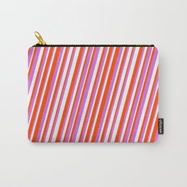 [ Thumbnail: Red, Orchid & White Colored Lined/Striped Pattern Carry-All Pouch ]