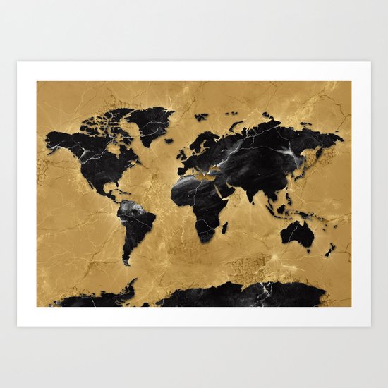 world map marble gold 2 Art Print