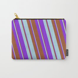 [ Thumbnail: Sienna, Light Blue & Purple Colored Lines/Stripes Pattern Carry-All Pouch ]