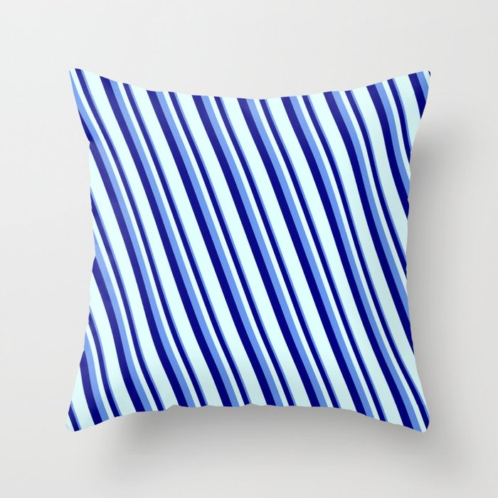 Cornflower Blue, Blue & Light Cyan Colored Stripes/Lines Pattern Throw Pillow