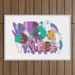 Kitty Donuts Doodle Outdoor Rug