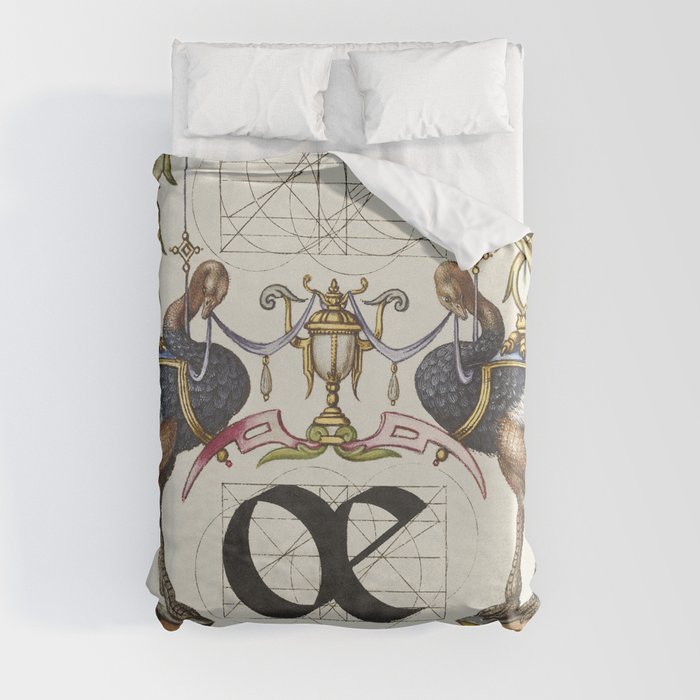 Calligraphic poster with ostriches Duvet Cover