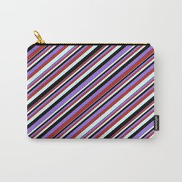 [ Thumbnail: Black, Purple, Brown, and Light Cyan Colored Stripes/Lines Pattern Carry-All Pouch ]