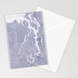 Puget Sound Washington State Nautical Chart Map Print 1956 Blue, Map Art Prints Stationery Cards