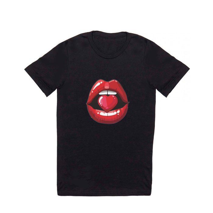 Red Lips with Heart T Shirt