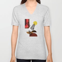 Abstract Shapes and Leaves V Neck T Shirt