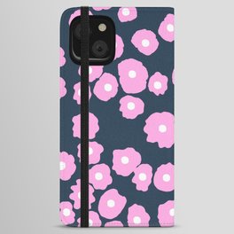 Abstract Poppies Navy and Pink iPhone Wallet Case