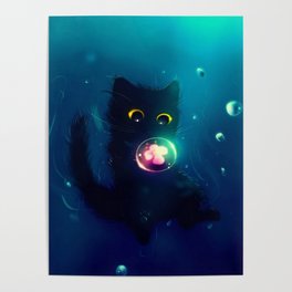 Kitten in the Water with a Bubble Poster