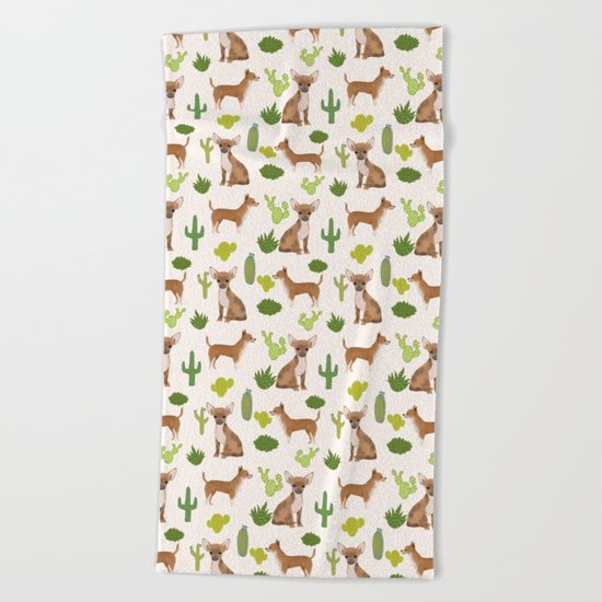 Chihuahua love kids fur baby pet friendly pet portraits dog breed art print cactus decor dog person Beach Towel