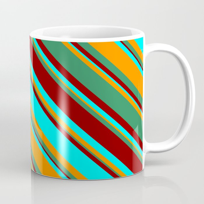 Dark Orange, Sea Green, Dark Red, and Aqua Colored Stripes/Lines Pattern Coffee Mug