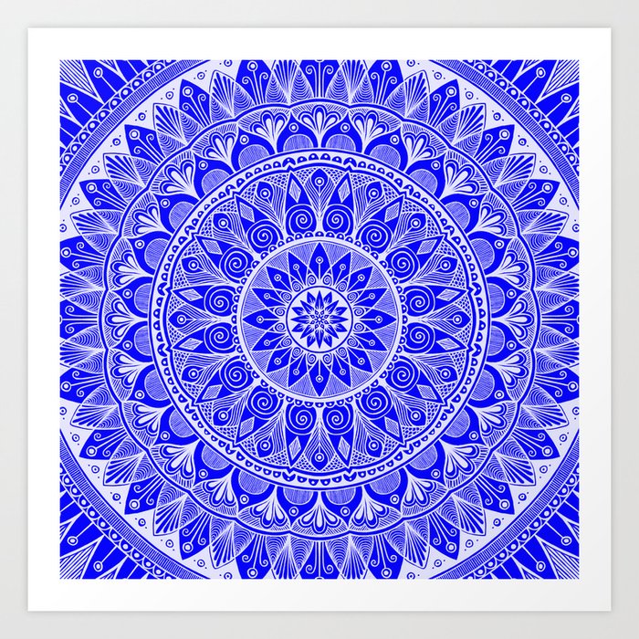 Cobalt Blue and White Mandala 4 Art Print