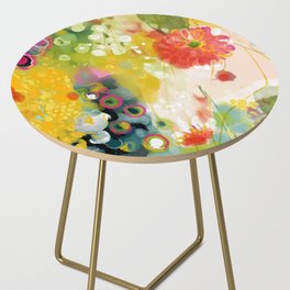 abstract floral art in yellow green and rose magenta colors Side Table