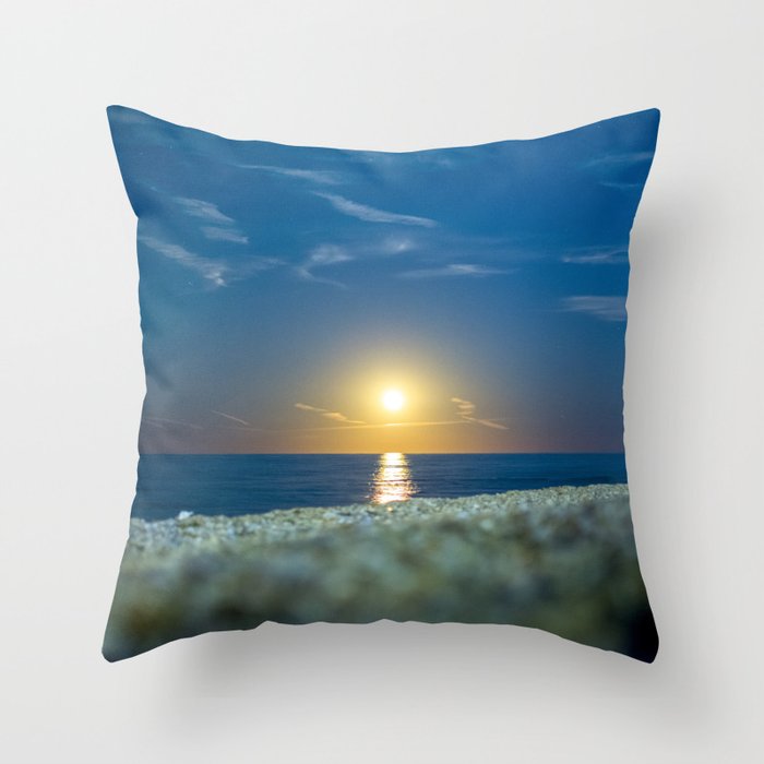 Watch Hill, Rhode Island twilight ocean sunset beach against mirrored blue waves color photograph / photography Throw Pillow