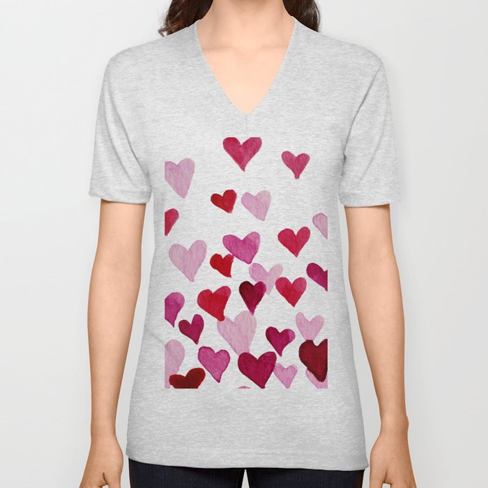 Valentine's Day Watercolor Hearts - pink Unisex V-Ausschnitt Valentine's Day Watercolor Hearts - pink Unisex V-Ausschnitt