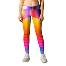 Neon sunset, city and sphere Leggings | Landscape, Glowing, Space, Vaporwave, Palms, Geometric, Retrowave, Colorful, Abstract, Bright 