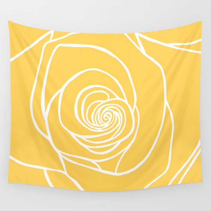 Sunshine Yellow Rose Drawing Wall Tapestry