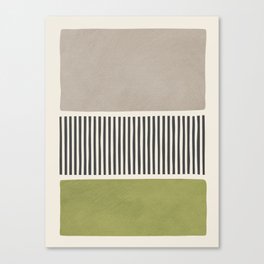 Green Beige Black Lines Artwork I Canvas Print