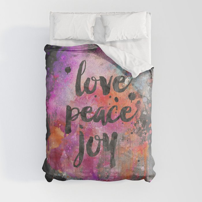 Love, Peace and Joy Typography Comforter