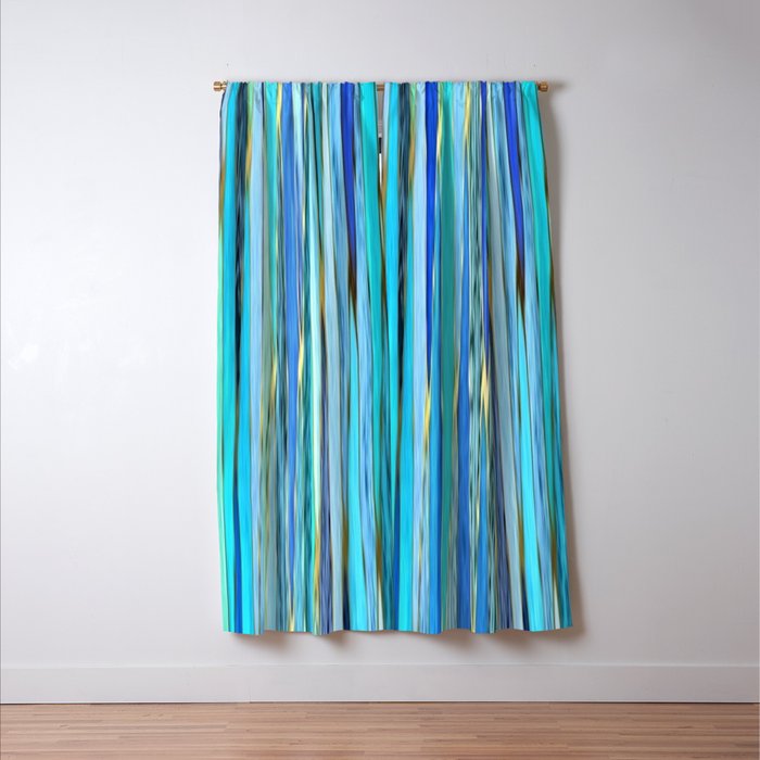 Turquoise Blue Gold Abstract Striped Pattern Blackout Curtain By