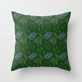 Green Moody Botanical Throw Pillow