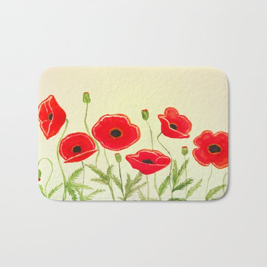 Watercolor poppies Bath Mat