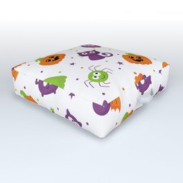 Halloween Seamless Pattern with Funny Spooky on White Background Outdoor Floor Cushion