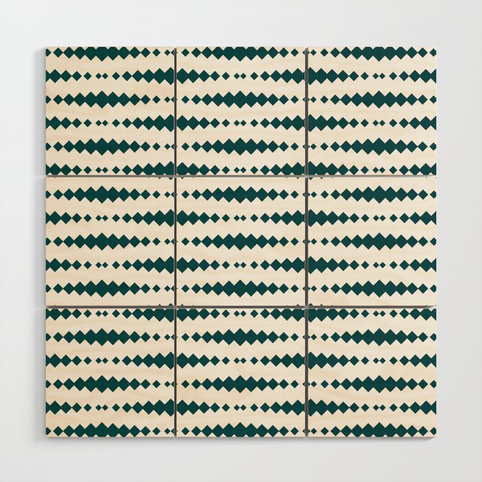 Teal Blue Geometric Horizontal Striped Pattern Wood Wall Art