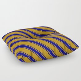[ Thumbnail: Dark Goldenrod & Blue Colored Stripes Pattern Floor Pillow ]