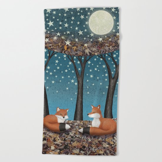 starlit foxes Beach Towel