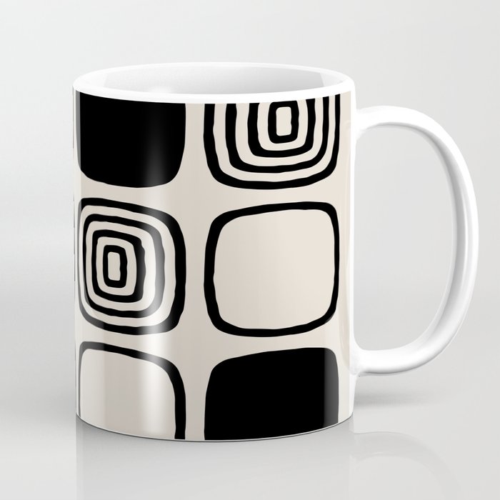 Retro Mid Century Modern Geometric Abstract 929 Black and Linen White Coffee Mug