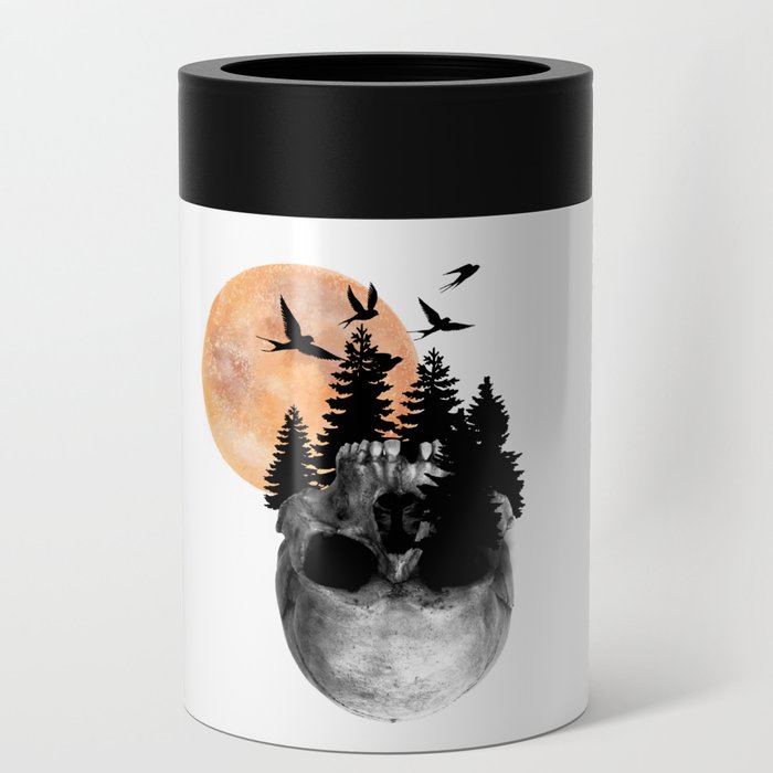 Skull with red moon black birds and tree Can Cooler
