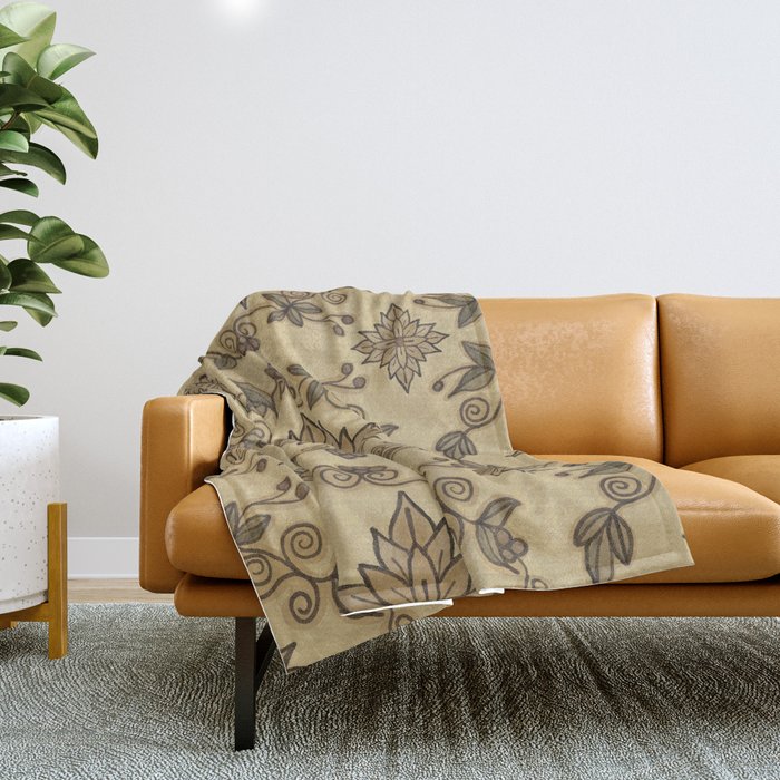 Faded tapestry pattern in golden wheat Throw Blanket