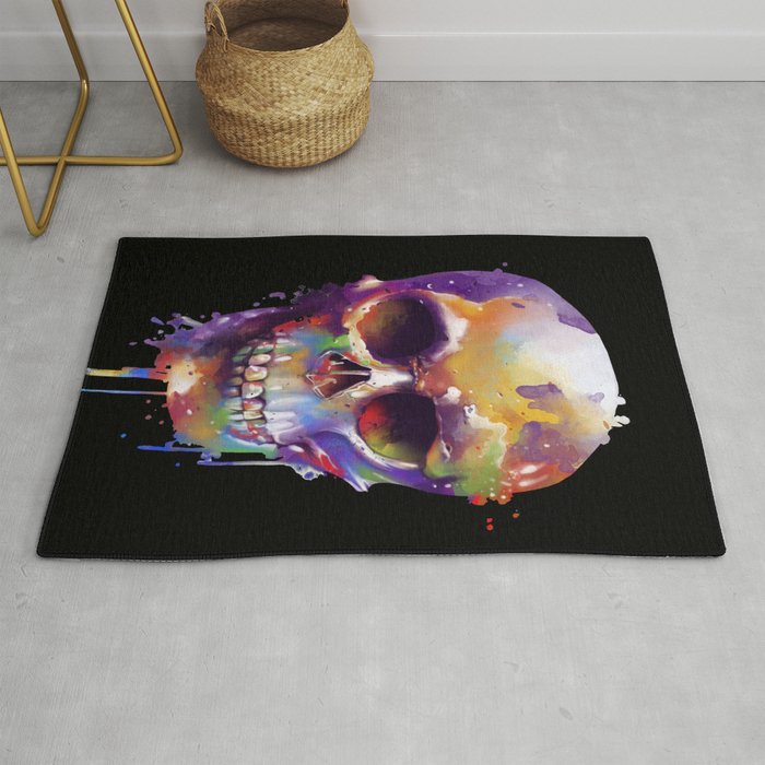 colorful skull black Rug