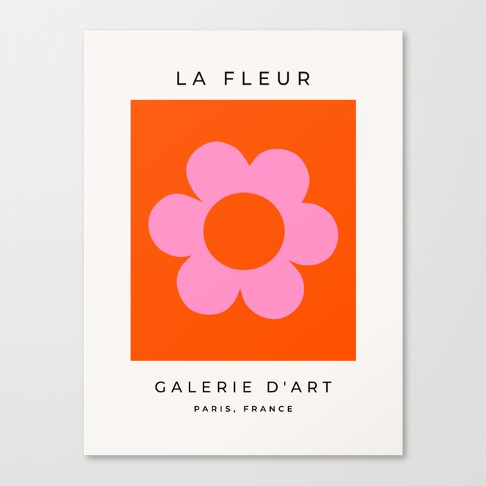 La Fleur | 01 - Retro Floral Print Orange And Pink Aesthetic Preppy Modern Abstract Flower Canvas Print