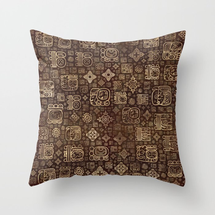 Mayan glyphs and ornaments pattern #2 Throw Pillow