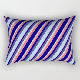 [ Thumbnail: Dark Slate Blue, Light Blue, Red, and Dark Blue Colored Lined Pattern Rectangular Pillow ]