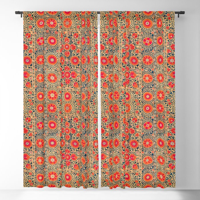 Vintage Persian Tribal Tiled Pattern Print Boho Orange Pink Blue Blackout Curtain